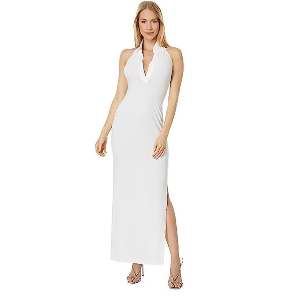 Norma Kamali Halter Neck Side Slit Maxi Gown Snow White Size Medium NWT